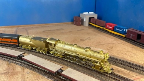 Brass Steam Overhead Flatcar Foreground