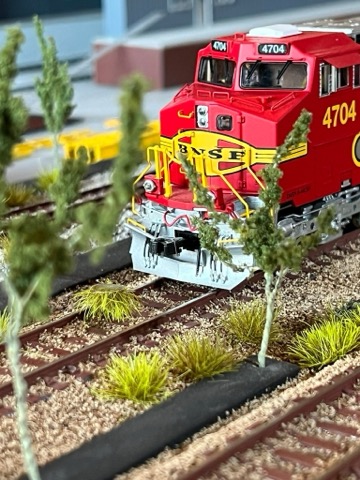 BNSF 4704 Nose Between Trees